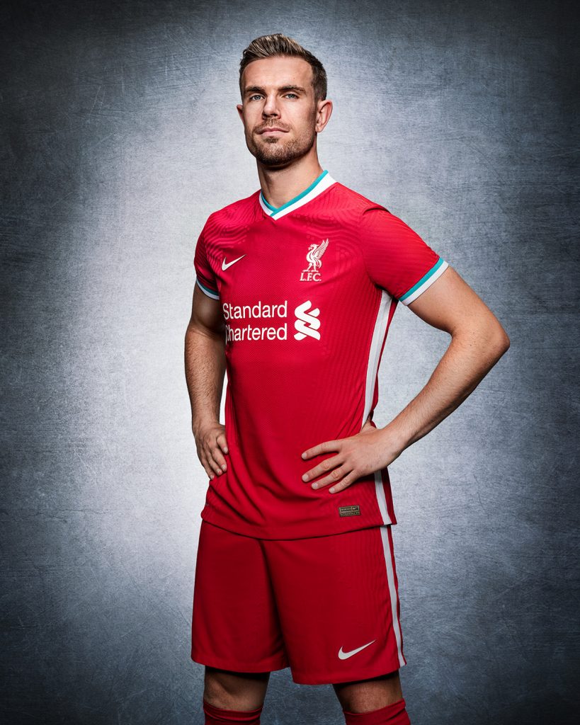 Captain Jordan Hendersonin the new Liverpool kit.