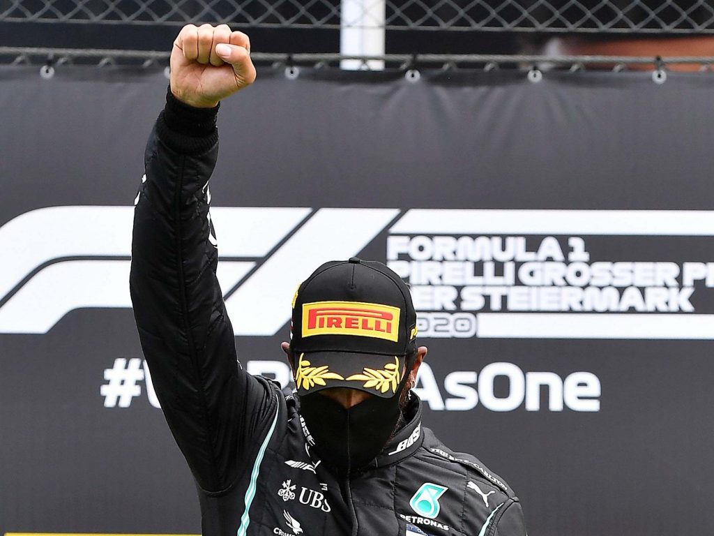 Lewis Hamilton with the power salute.