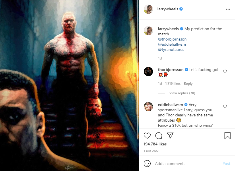"Fancy a $10k bet?" Eddie Hall asks Larry Wheels for favoring Hafthor in their upcoming boxing match 2 "Fancy a $10k bet?" Eddie Hall asks Larry Wheels for favoring Hafthor in their upcoming boxing match - THE SPORTS ROOM
