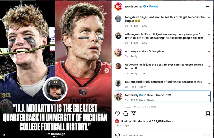 "Greatest Quarterback in University of Michigan" - Tom Brady hails J.J McCarthy after Rose Bowl - THE SPORTS ROOM