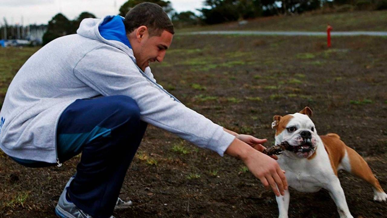 Klay Thompson with his friend Rocco