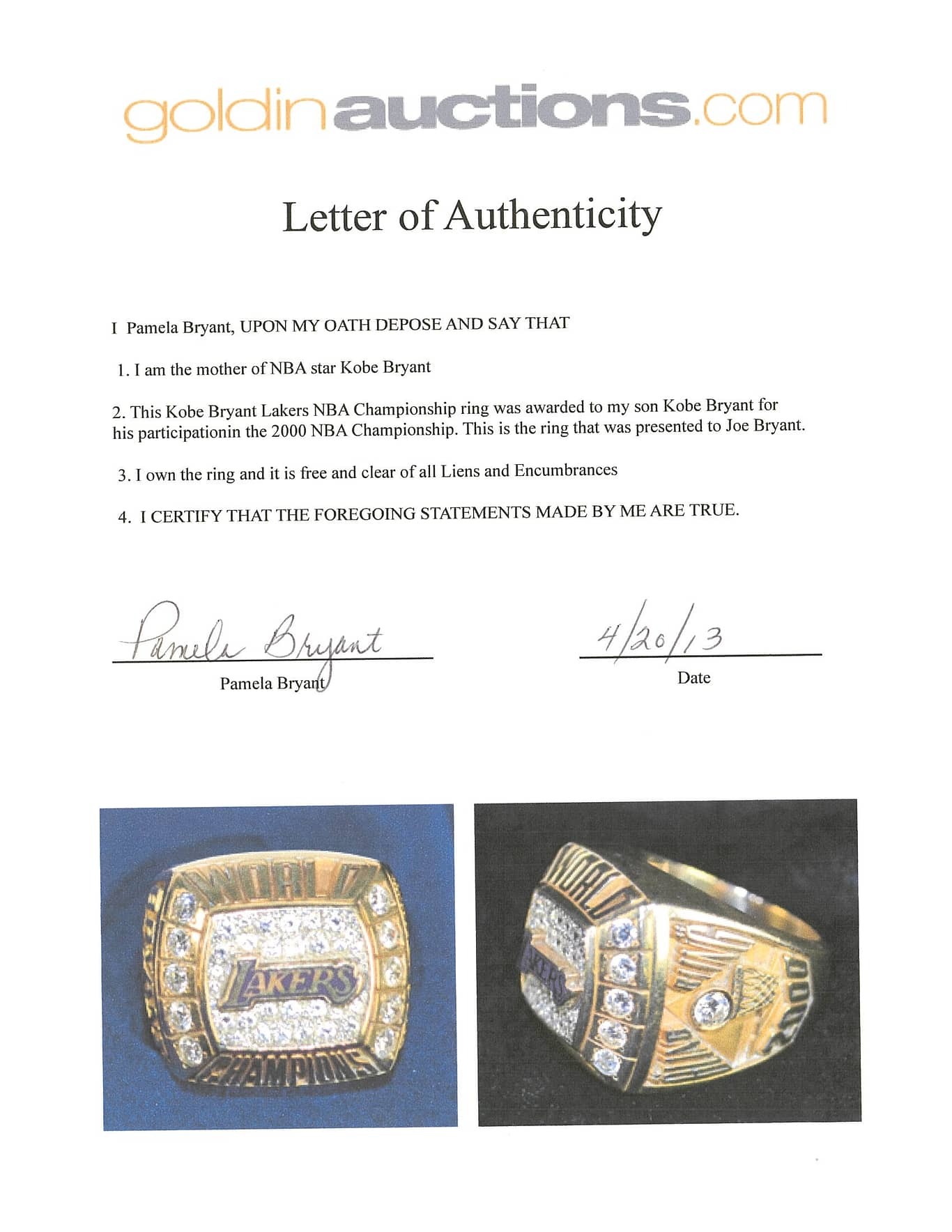 Kobe Bryant 2000 NBA Championship Ring Can be Yours For a Few Thousand Bucks!!! - THE SPORTS ROOM